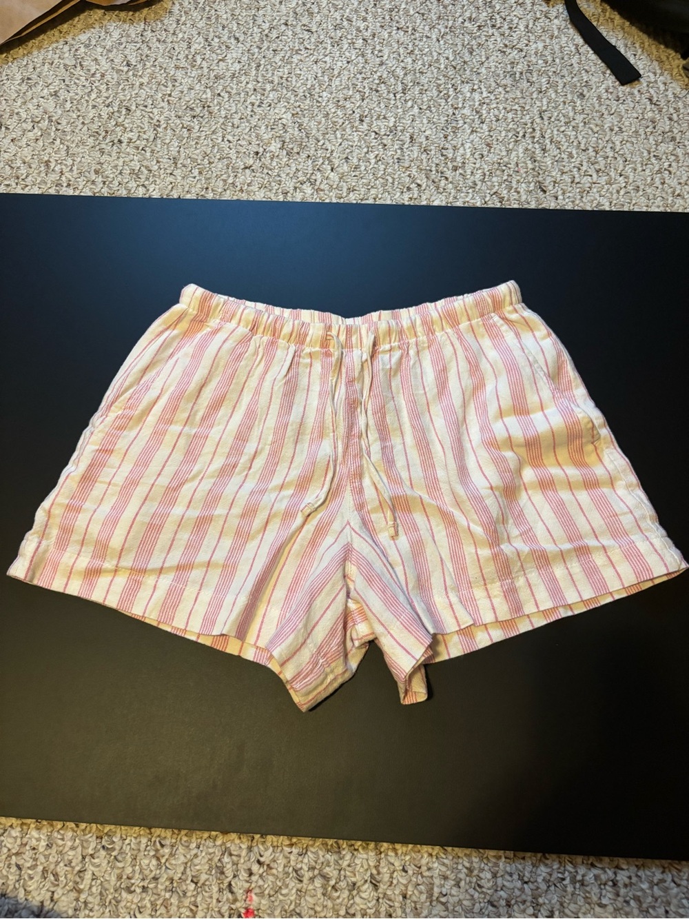 Striped Pink and Cream Women's Linen-Blend Shorts